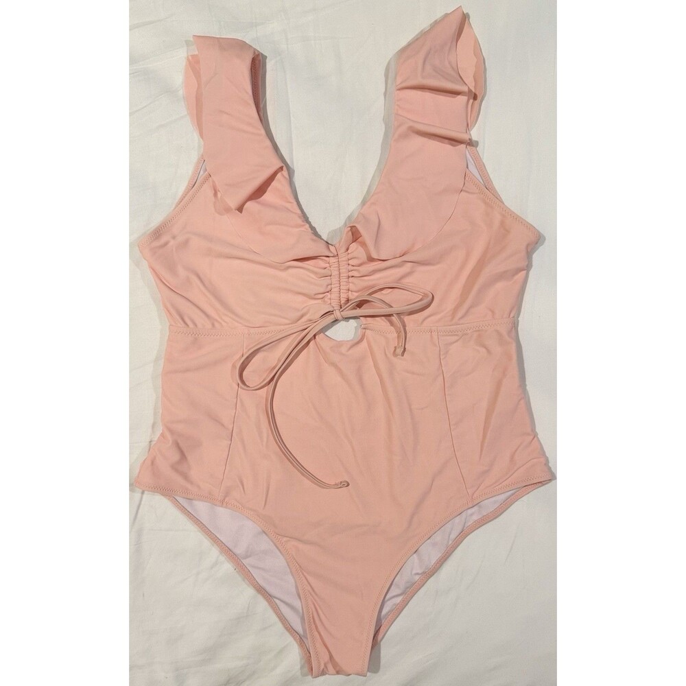 Womens One Piece Swimsuit Tummy Control Cutout Pink 2XL Tie Front Holiday Resort